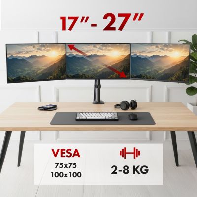 32. MACLEAN 3-Monitor Mount, Gas Spring, 17"-27", 2-8KG, Black MC-137