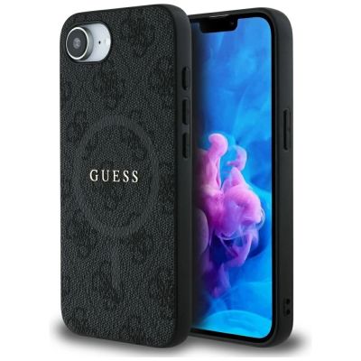 Guess PU Leather 4G Colored Ring Case with MagSafe for iPhone 16e - Black