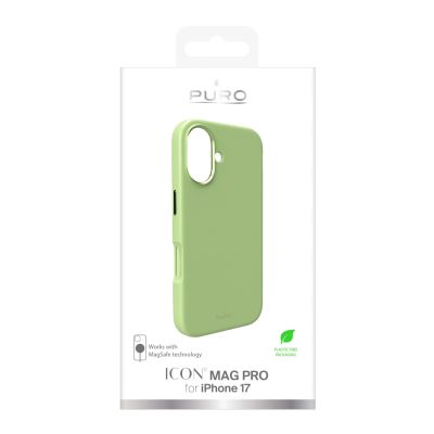 2. Puro Icon Mag Pro Liquid Silicone Case for iPhone 17, MagSafe Compatible, with Camera Protection and Aluminum Buttons - Green