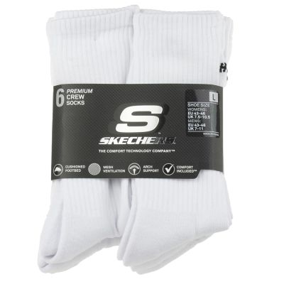 Skechers 6pk Core Crew LG Socks S118220-WHT White 43-46