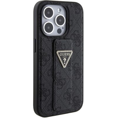 5. Guess Grip Stand 4G Triangle Strass case for iPhone 15 Pro Max - black