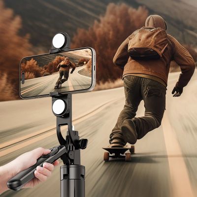 9. Selfie stick WH181D-Y1S 1.75m aluminum alloy telescopic tripod with dual lamp and phone holder - black