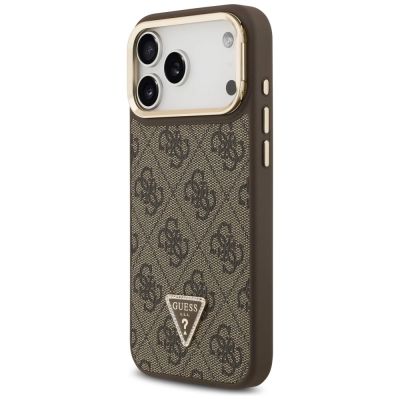 2. Guess 4G PU Triangle Logo & Stand Camera Magsafe Case for iPhone 17 Pro Max - Brown