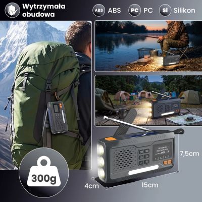 6. Extralink Bluetooth Solar Emergency Radio with Crank Dynamo Powerbank 4000mAh with SOS Flashlight BT-4000 Portable Analog and Digital Black, Orange