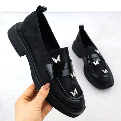 2. Ladies' loafers with butterflies, black, Potocki SZ12650