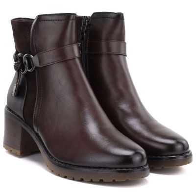 5. Women's insulated ankle boots with a block heel, brown, Potocki SZ12873