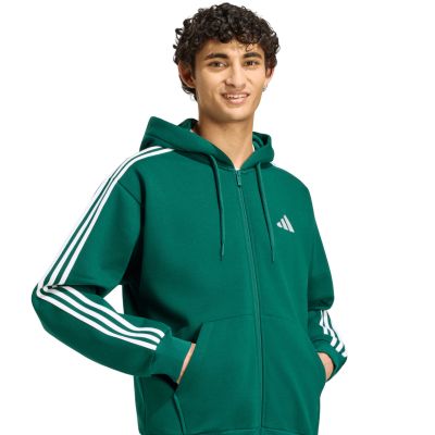 5. Men's adidas Essentials 3-Stripes Fleece Full-Zip Hoodie Green KZ1412