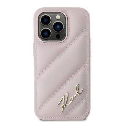 3. Karl Lagerfeld Diagonal Quilted Script case for iPhone 14 Pro Max - pink