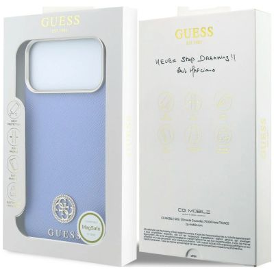 8. Guess Grained Round Strass Logo MagSafe Case for iPhone 18 Pro Max / 17 Pro Max - Blue