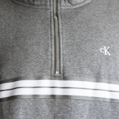 3. Calvin Klein Zip Fleece Hoodie Logo Tape Grey Heather - LZ04RE285G-P7E