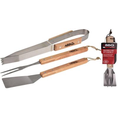 3-in-1 BBQ Utensil Set with Wooden Handle