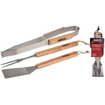 3-in-1 BBQ Utensil Set with Wooden Handle