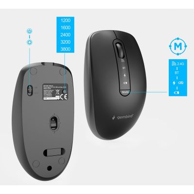 10. GEMBIRD WIRELESS KEYBOARD + MOUSE DUAL MODE SET, 2.4 GHZ + BT, SLIM, RU LAYOUT, BLACK