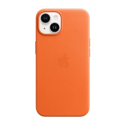 6. Apple Leather Case with MagSafe Orange, for iPhone 14 Plus