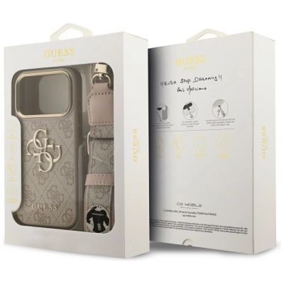 9. Guess 4G Big 4G Classic Logo Big Strap Metal Buttons Case for iPhone 17 Pro - Pink