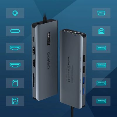 9. Choetech multifunctional HUB with display 12in1 USB-C to USB-C / USB-A / HDMI / VGA / AUX / SD / TF gray (HUB-M26)