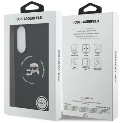 8. Karl Lagerfeld Silicone nauble Heads And Circle MagSafe case for Samsung Galaxy S25 Edge - black