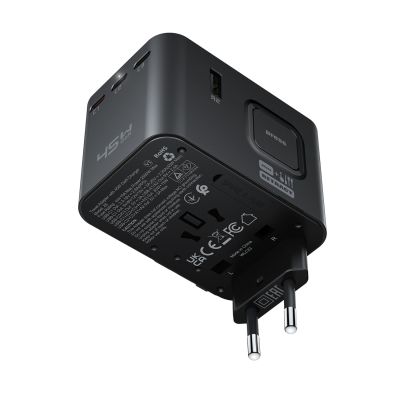 3. Acefast Z8 GaN 45W Travel Adapter 3x USB-C + 2x USB-A Travel Wall Charger with 2500W AC Socket - Black
