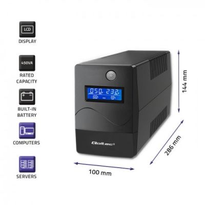 11. QOLTEC UPS 450VA | 240W | LCD | USB | RJ45