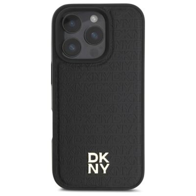 3. DKNY Repeat Pattern Stack Logo MagSafe iPhone 16 Pro Case - Black