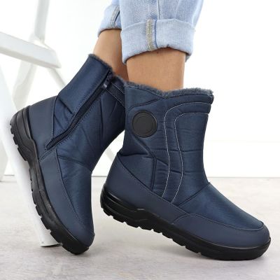 2. Women's flat insulated snow boots, navy blue, Potocki SU33310