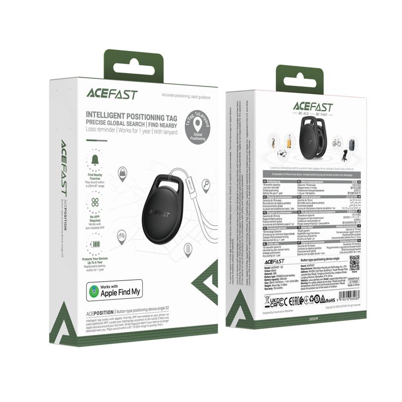 7. Acefast S2 Bluetooth Locator Compatible with Apple Find My - Black