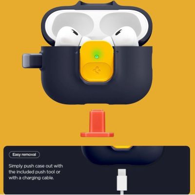 3. Spigen Nano Pop Case for AirPods Pro 3 - Navy Blue and Yellow