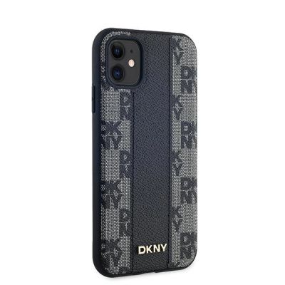 4. DKNY Leather Checkered Mono Pattern MagSafe Case for iPhone 11 / Xr - Black