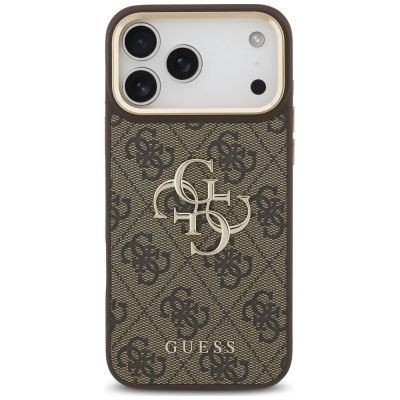 3. Guess 4G Big 4G Classic Logo Big Strap Metal Buttons Case for iPhone 18 Pro / 17 Pro – brown
