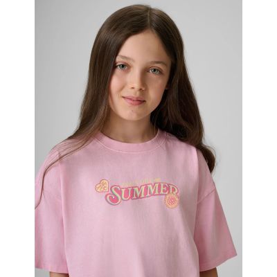 3. Girls' boxy T-shirt with print 4F 4FJRAW26TTSHF4324-056S