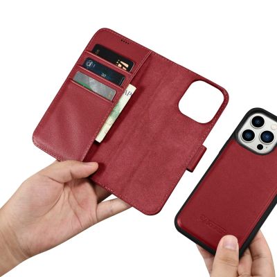15. iCarer Wallet Case 2in1 Cover iPhone 14 Pro Max Leather Flip Cover Anti-RFID Red (WMI14220728-RD)