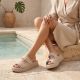 5. Beige leather wedge sandals Vinceza 88045