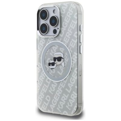 2. Karl Lagerfeld IML Glitter Karl & Choupette Heads Logo MagSafe Case for iPhone 16 Pro Max - Gray