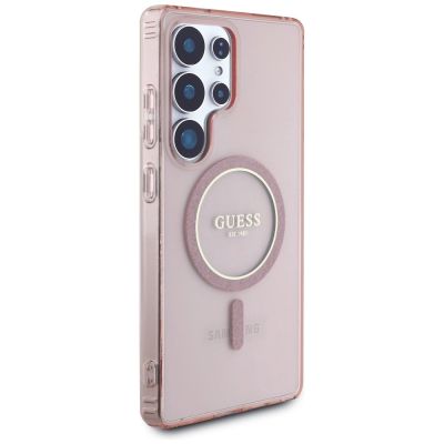 4. Guess Glitter Circle Classic Logo MagSafe Case for Samsung Galaxy S25 Ultra Pink