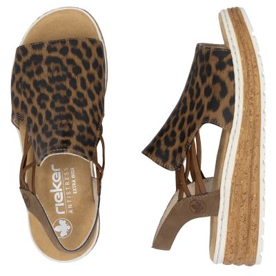 12. Women's beige leopard print platform sandals Rieker 62741-90