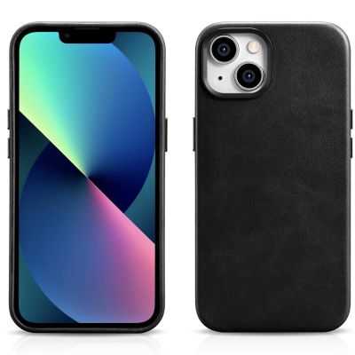 14. iCarer Oil Wax Premium Leather Case iPhone 14 Plus Magnetic Leather Case with MagSafe Black (WMI14220703-BK)