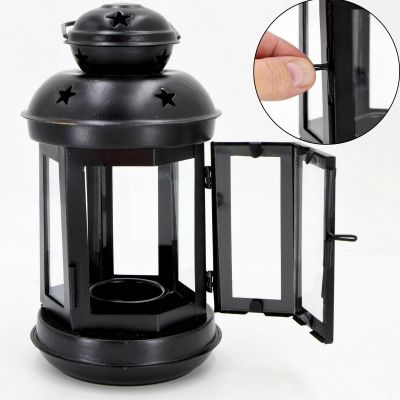 3. TEA LIGHT LANTERN CANDLE HOLDER 20CM BLACK