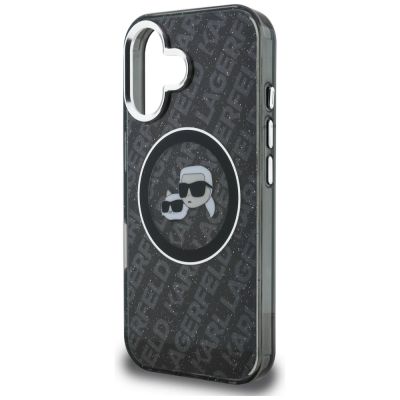 6. Karl Lagerfeld IML Glitter Karl & Choupette Heads Logo MagSafe Case for iPhone 16 - Black