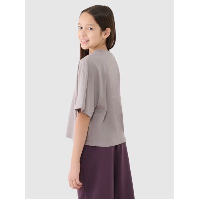 4. Girls' oversize printed crop top 4F 4FJRSS25TTSHF2587-83S