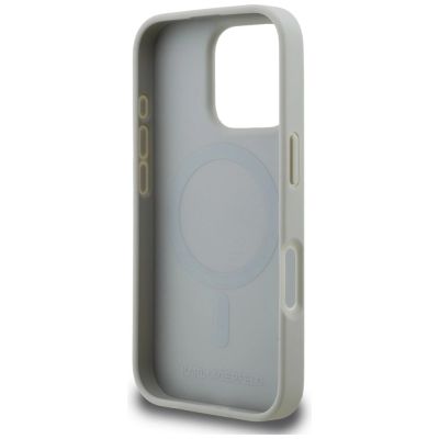 7. Karl Lagerfeld Grained Pattern & Logo MagSafe Case for iPhone 16 Pro Max - Gray