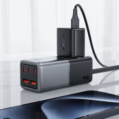4. Acefast Z2 GaN 75W PD desktop charger 3x USB-C 2x USB-A - black and gray
