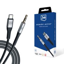 3mk AUX minijack 3.5 mm / USB-C cable - silver