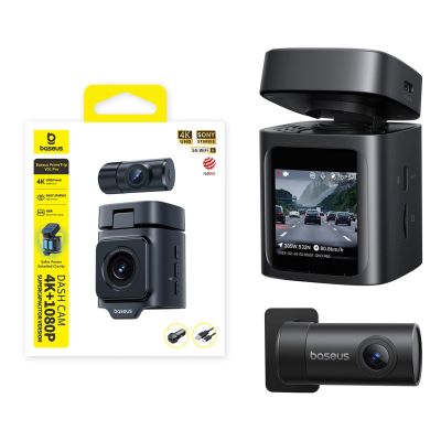 9. Baseus PrimeTrip VD1 Pro 4K Car Dash Cam with 1080p Rear Camera and Power Kit - Black