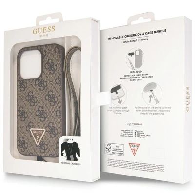 9. Guess GUHCP14LP4TDSCPW case for iPhone 14 Pro - brown Crossbody 4G Metal Logo