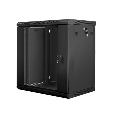 2. Lanberg WF01-6412-10B rack cabinet (12U; 635mm / 600mm / 450mm; wall-mounted; Glass; 19''; black)