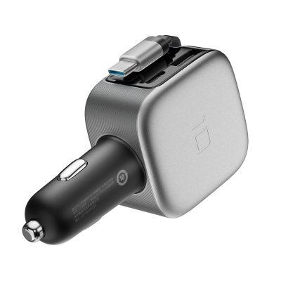 3. Cuktech CC903P 100W Car Charger with Display and 70cm Retractable USB-C Cable - Gray