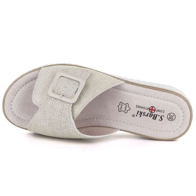 3. Women's beige leather wedge sandals S.Barski 7002