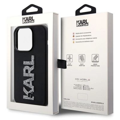 8. Karl Lagerfeld 3D Rubber Glitter Logo iPhone 15 Pro Case - Black