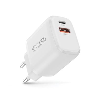 2. Tech-Protect NCA20 PD 20W QC3.0 USB-A / USB-C Wall Charger - White
