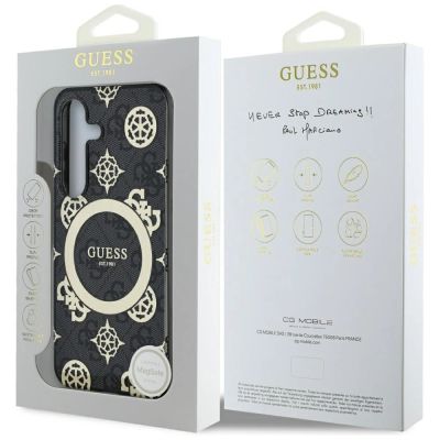 8. Guess 4G Background Gold Electroplated Peony Pattern MagSafe case for Samsung Galaxy S25 black